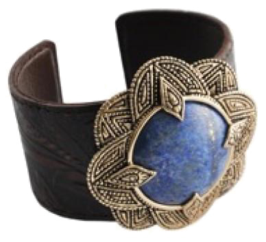 Barse Lapis and Bronze Leather Cuff Bracelet