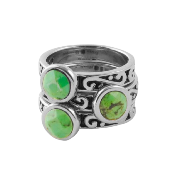 Barse Round Lime Turquoise Triple Ring Silver