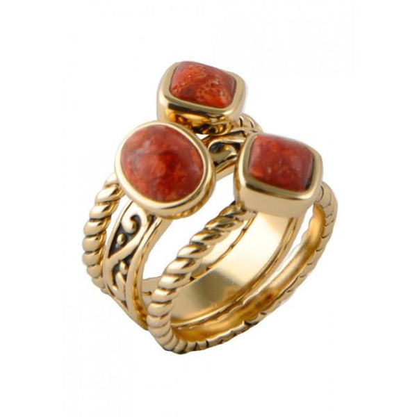 Barse Multi-Shape Orange Sponge Coral Trio Ring