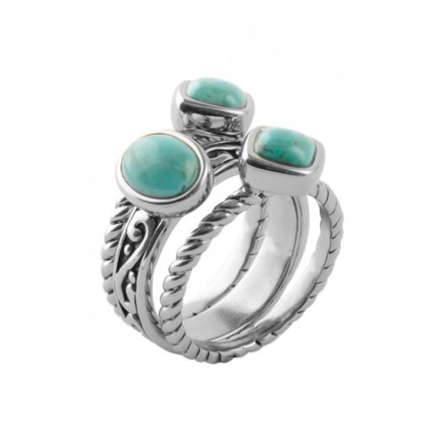 Barse Multi-Shape Turquoise Trio Ring Silver